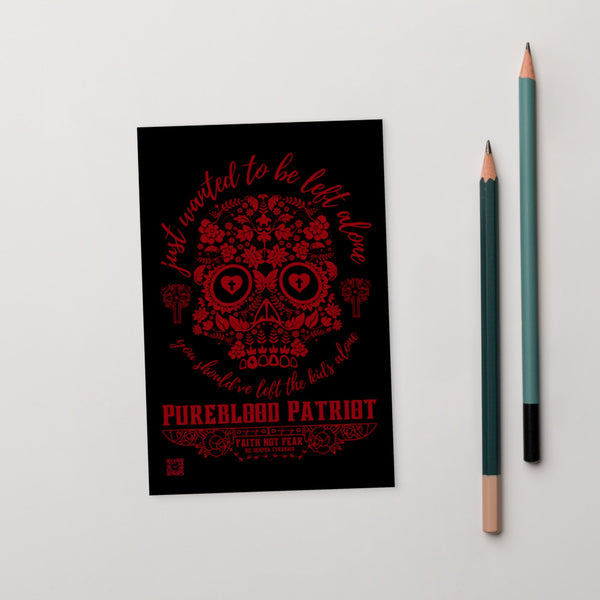 4"x6" Postcard Pureblood Skull Script - Dk Red Art