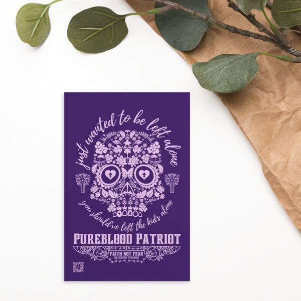 4"x6" Postcard Pureblood Skull Script - Lavender Art