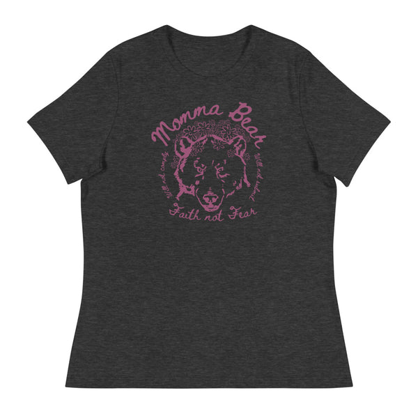 Women's Relaxed T-Shirt Momma Bear - Merlot Art