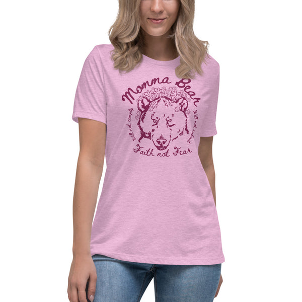 Women's Relaxed T-Shirt Momma Bear - Merlot Art